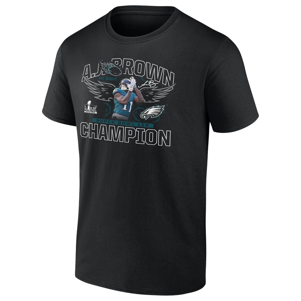 Men's Philadelphia Eagles #11 A.J. Brown Black Super Bowl LIX Champions T-Shirt