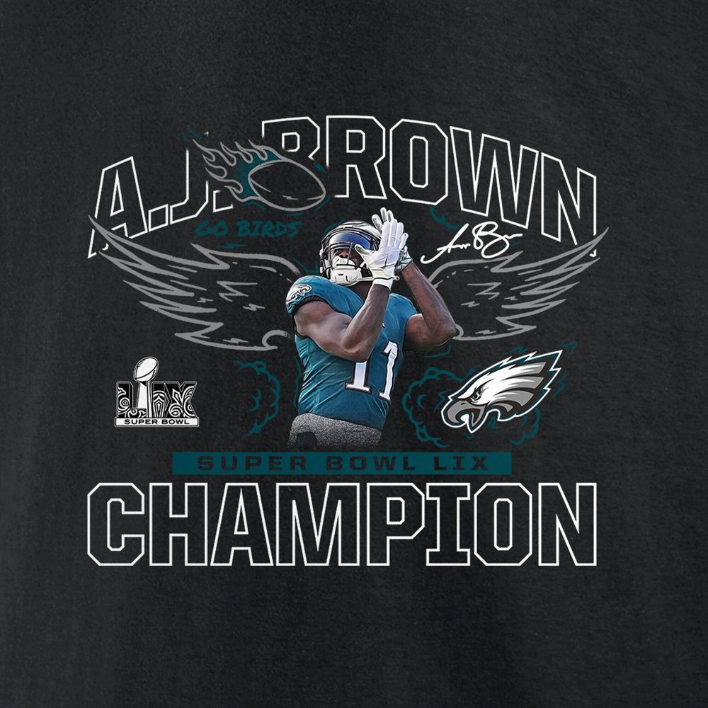 Men's Philadelphia Eagles #11 A.J. Brown Black Super Bowl LIX Champions T-Shirt