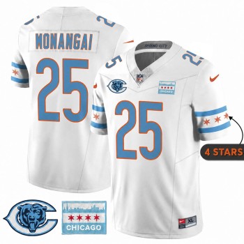 Youth Chicago Bears #25 Kyle Monangai White City Edition With Chicago Flag Vapor F.U.S.E. Untouchable Limited Jersey
