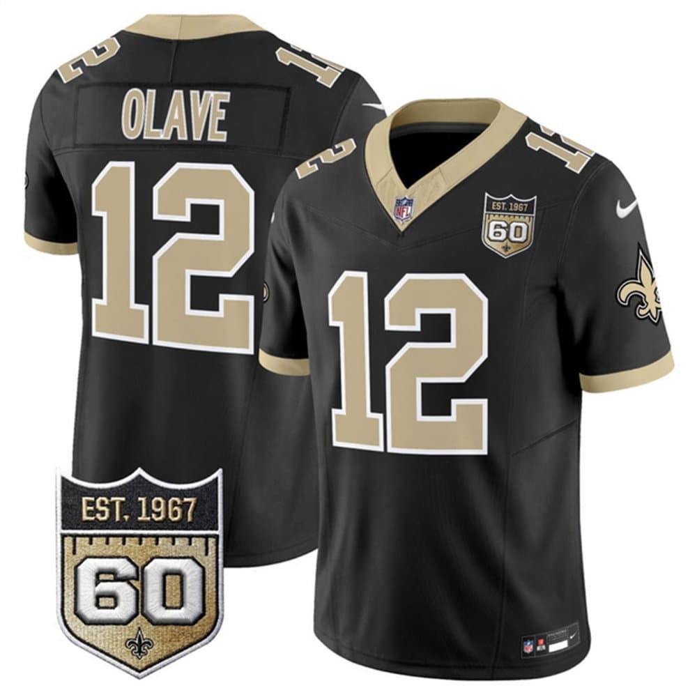 Men's New Orleans Saints #12 Chris Olave Black 2026 60th Anniversary Patch Vapor F.U.S.E Limited Jersey