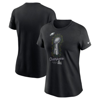 Women's Philadelphia Eagles  Black Super Bowl LIX Champions Lombardi Trophy T-Shirt