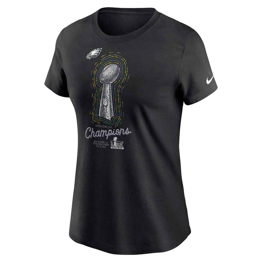 Women's Philadelphia Eagles  Black Super Bowl LIX Champions Lombardi Trophy T-Shirt