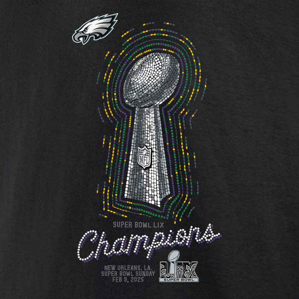 Women's Philadelphia Eagles  Black Super Bowl LIX Champions Lombardi Trophy T-Shirt