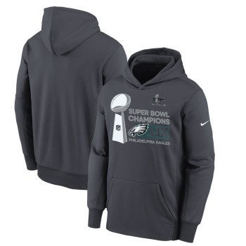 Youth Philadelphia Eagles  Anthracite Super Bowl LIX Champions Locker Room Trophy Collection Fleece Pullover Hoodie