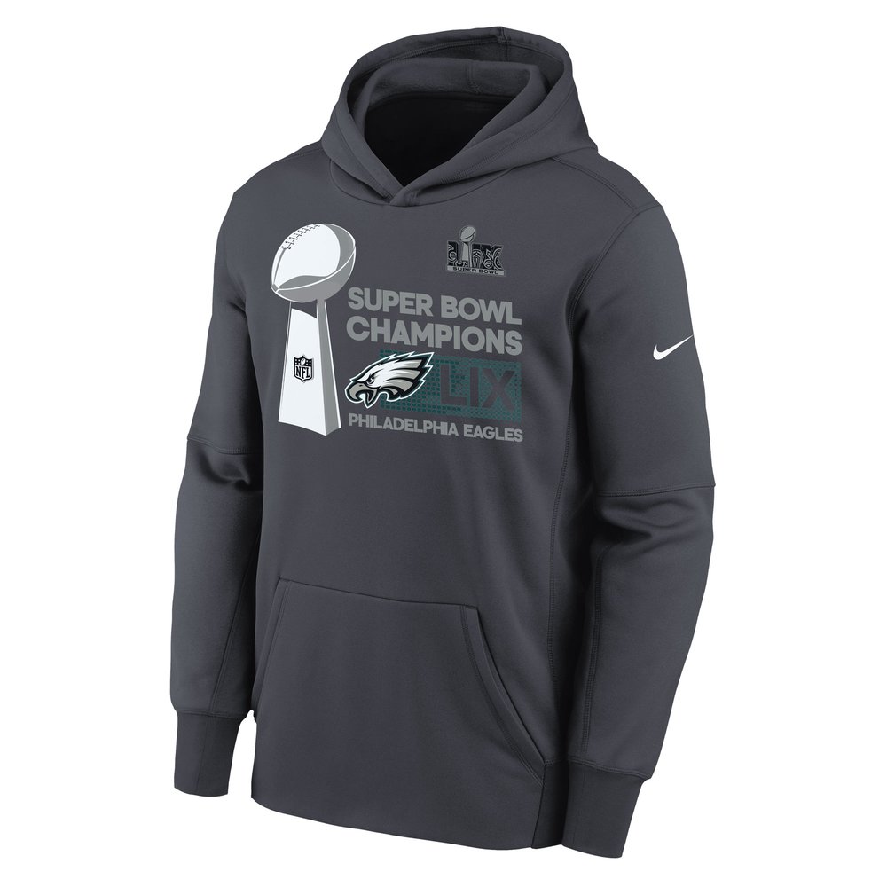 Youth Philadelphia Eagles  Anthracite Super Bowl LIX Champions Locker Room Trophy Collection Fleece Pullover Hoodie
