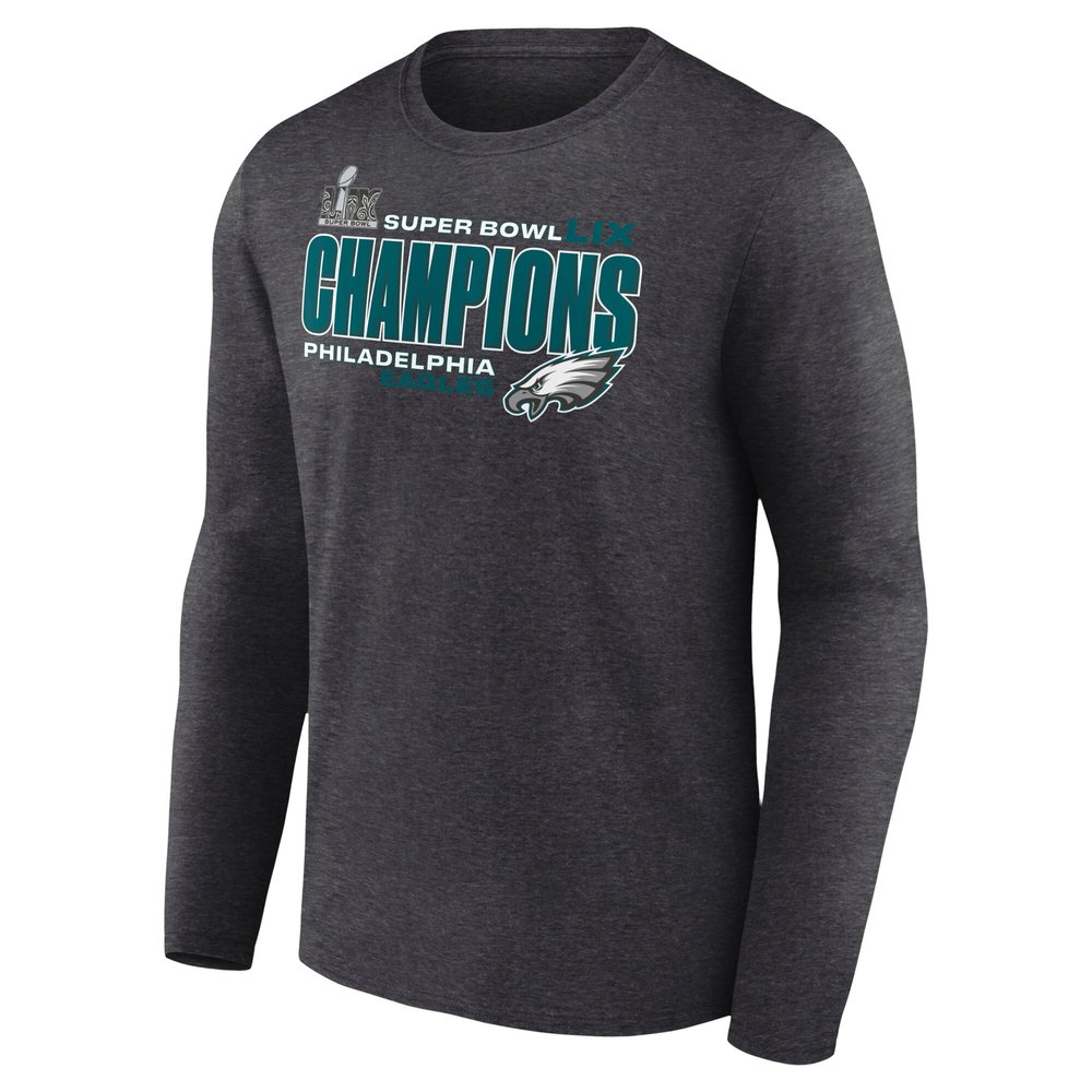 Men's Philadelphia Eagles Heather Charcoal Super Bowl LIX Champions Big & Tall Under The Lights Long Sleeve T-Shirt