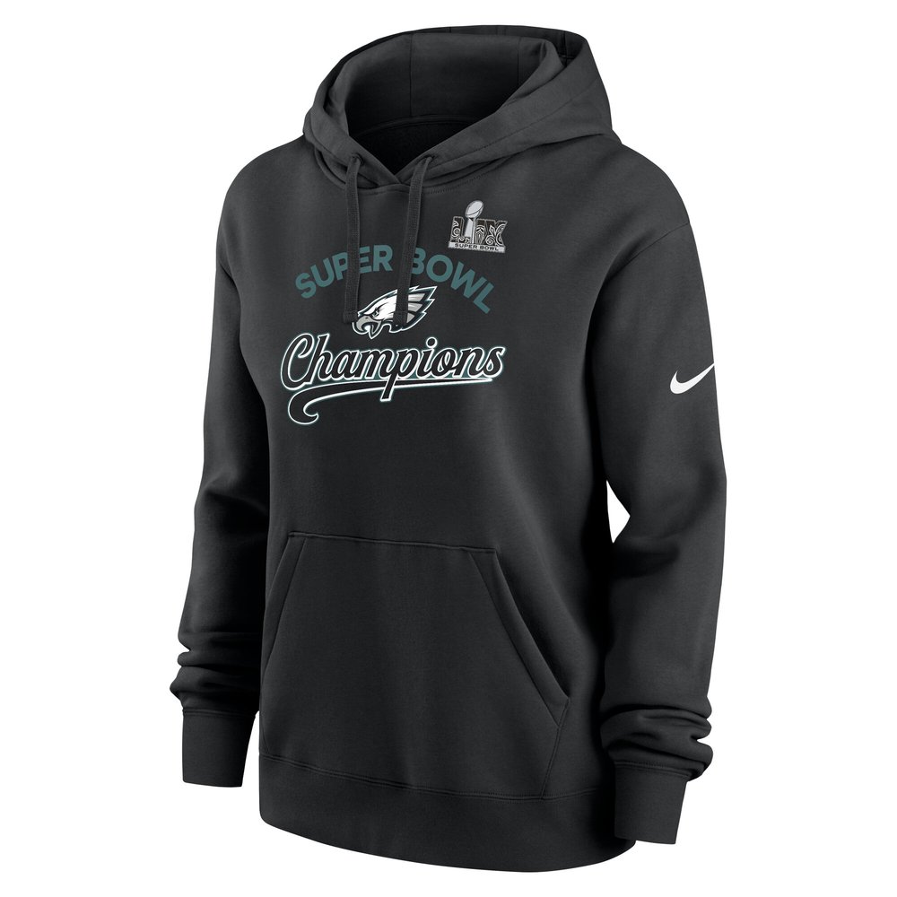 Women's Philadelphia Eagles  Black Super Bowl LIX Champions Tailsweep Pullover Hoodie