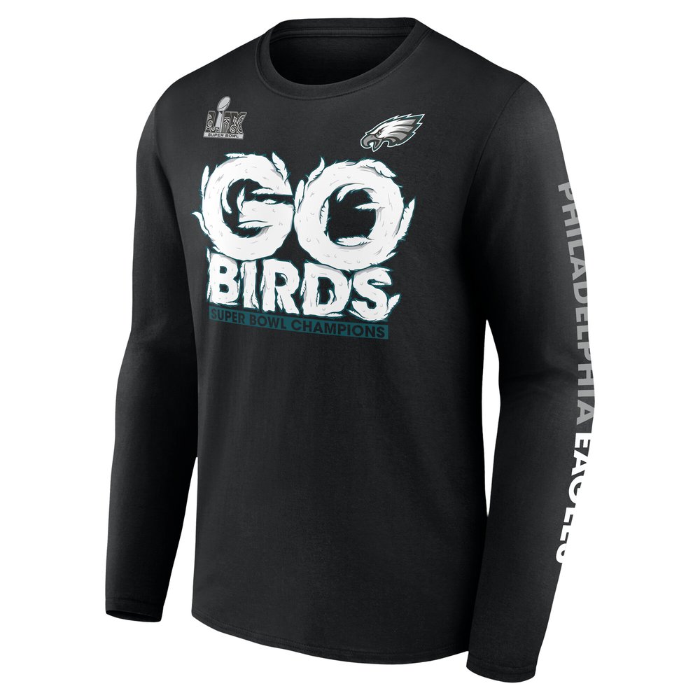 Men's Philadelphia Eagles Black Super Bowl LIX Champions Big & Tall Go Birds Long Sleeve T-Shirt