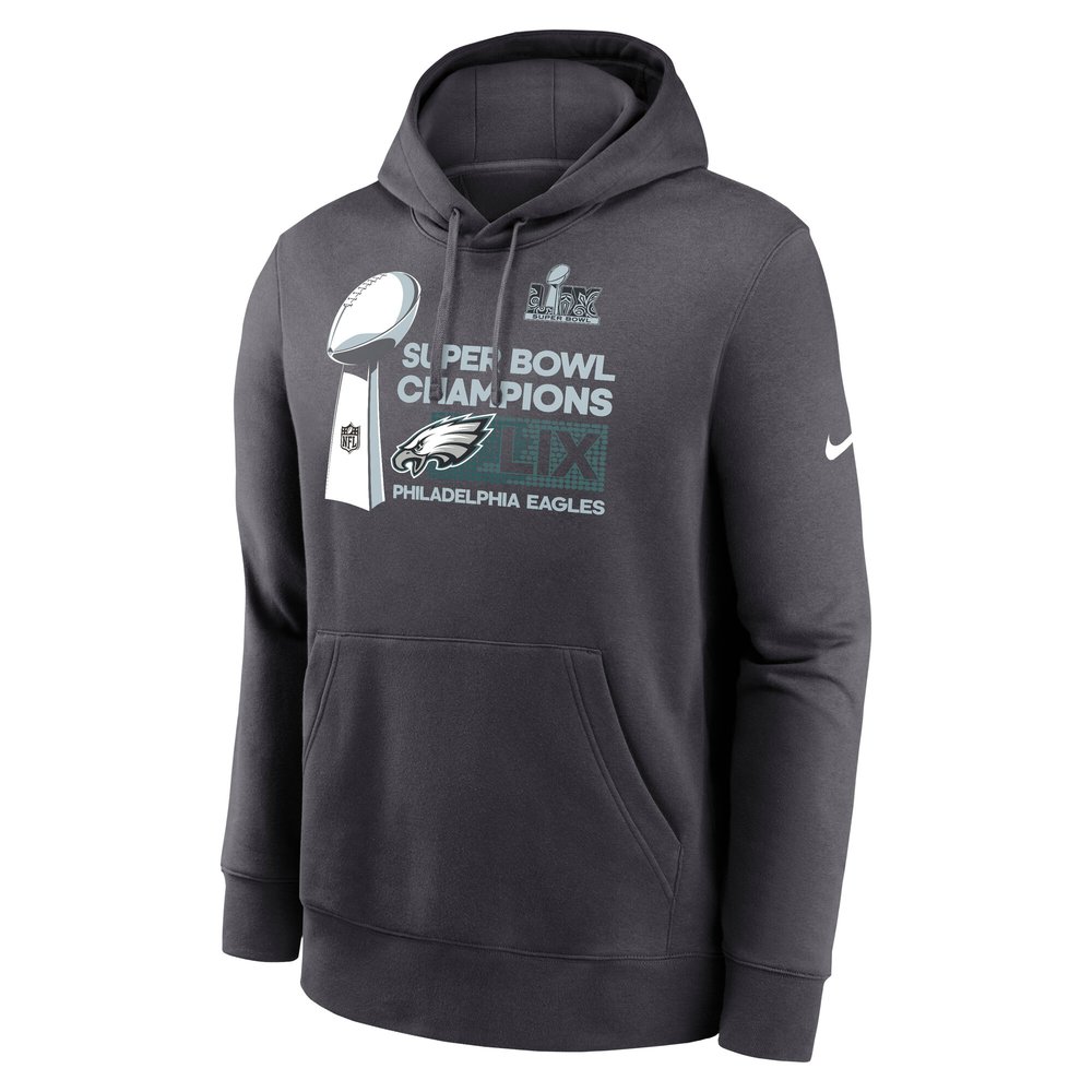 Men's Philadelphia Eagles Anthracite Super Bowl LIX Champions Locker Room Trophy Collection Extended Sizes Club Fleece Pullover Hoodie