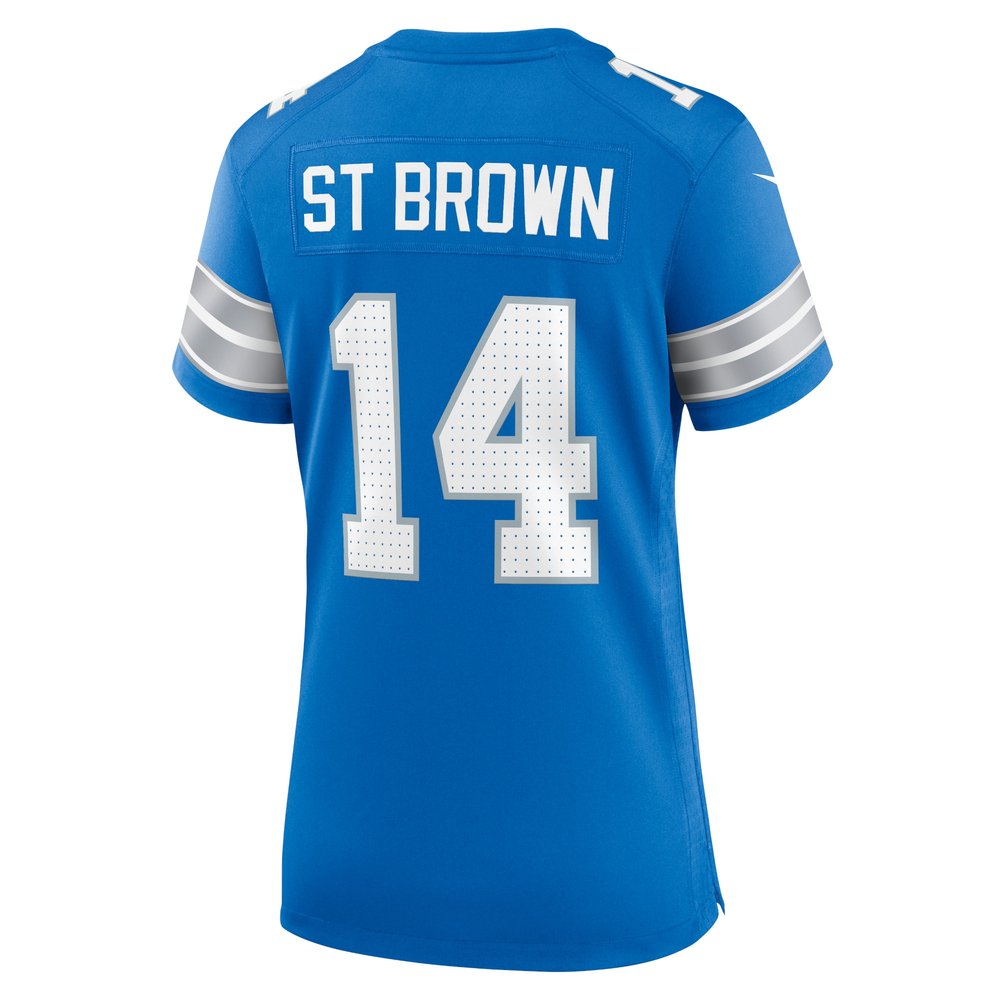 Women's Detroit Lions #14 Amon-Ra St. Brown Blue Team Game Jersey Women's Detroit Lions #14 Amon-Ra St. Brown Blue Team Game Jersey