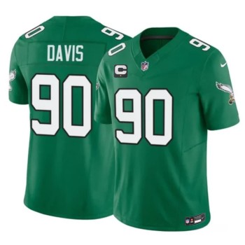 Youth Philadelphia Eagles #90 Jordan Davis Kelly Green 2026 1-Star C Patch Throwback Vapor F.U.S.E. Untouchable Limited Jersey
