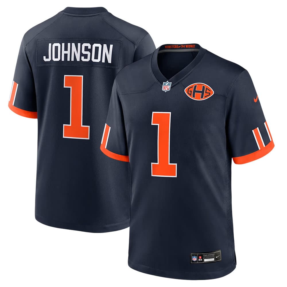 Men's Chicago Bears #1 Jaylon Johnson Navy 2026 Rivalries Collection Game Jersey
