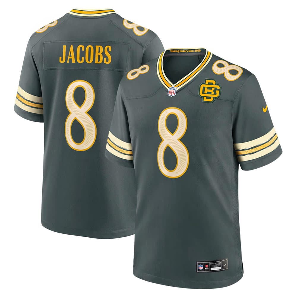 Men's Green Bay Packers #8 Josh Jacobs Green 2026 Rivalries Collection Game Jersey