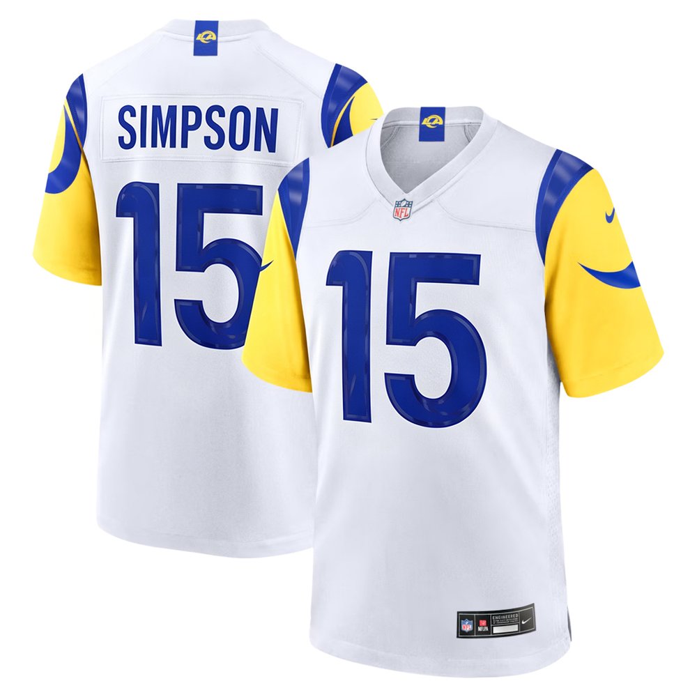 Men's Los Angeles Rams #15 Ty Simpson White 2026 NFL Draft Game Jersey
