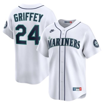 Men's Seattle Mariners #24 Ken Griffey Jr. White Throwback Cooperstown Collection Limited Jersey