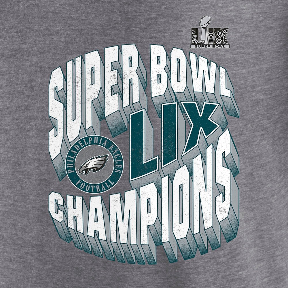 Men's Philadelphia Eagles Heather Gray Super Bowl LIX Champions Historic Win 3/4-Sleeve Raglan Tri-Blend T-Shirt