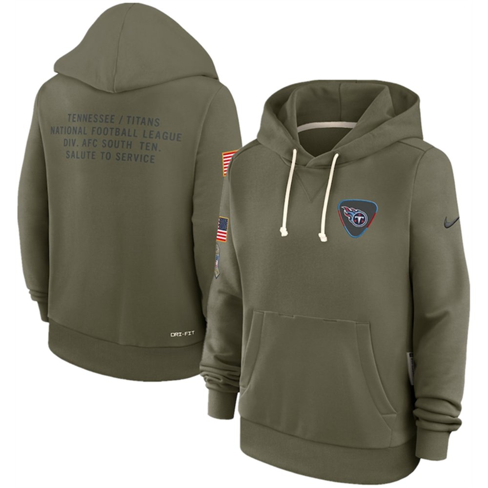 Women's Tennessee Titans Olive 2025 Salute to Service Sideline Standard Issue Dri-FIT Hoodie(Run Small) Women's Tennessee Titans Olive 2025 Salute to Service Sideline Standard Issue Dri-FIT Hoodie(Run Small)