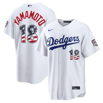 Men's Los Angeles Dodgers #18 Yoshinobu Yamamoto Nike White USA 250 Fourth of July Home Stadium Jersey