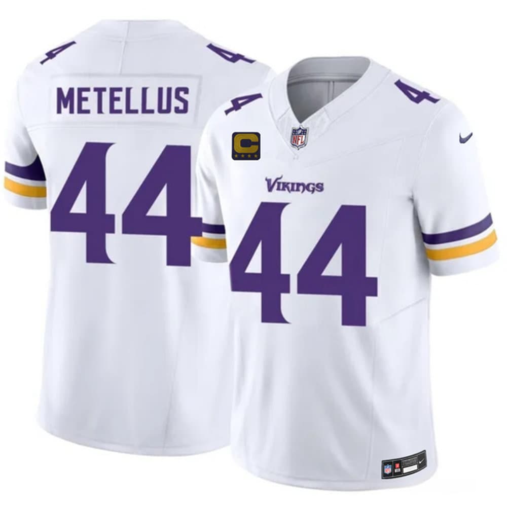 Youth Minnesota Vikings #44 Josh Metellus White 2026 4-Star C Patch Winter Warrior Vapor F.U.S.E. Limited Jersey