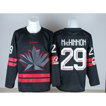 Men's Canada Hockey #29 Nathan MacKinnon Black 2026 Away Replica Jersey