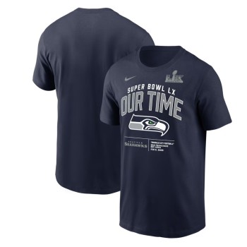 Men's Seattle Seahawks College Navy Super Bowl LX Clear Sign T-Shirt