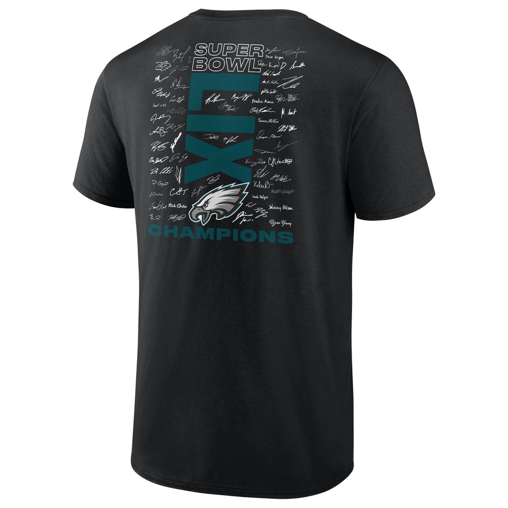 Men's Philadelphia Eagles Black Super Bowl LIX Champions Roster Autograph Signing T-Shirt