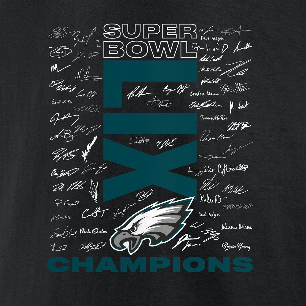 Men's Philadelphia Eagles Black Super Bowl LIX Champions Roster Autograph Signing T-Shirt