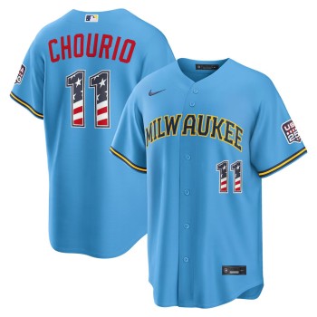 Men's Milwaukee Brewers #11 Jackson Chourio Nike Light Blue USA 250 Fourth of July Road Stadium Jersey