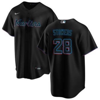 Men's Miami Marlins #28 Kyle Stowers Nike Black Home Replica Jersey Men's Miami Marlins #28 Kyle Stowers Nike Black Home Replica Jersey