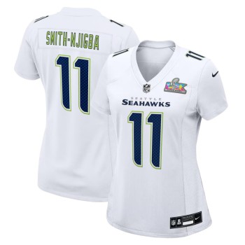 Women's Seattle Seahawks #11 Jaxon Smith-Njigba White Super Bowl LX Patch Tundra Fashion Game Jersey
