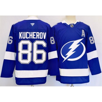 Men's Tampa Bay Lightning #86 Nikita Kucherov 2024-25 Blue Stitched Premium Jersey