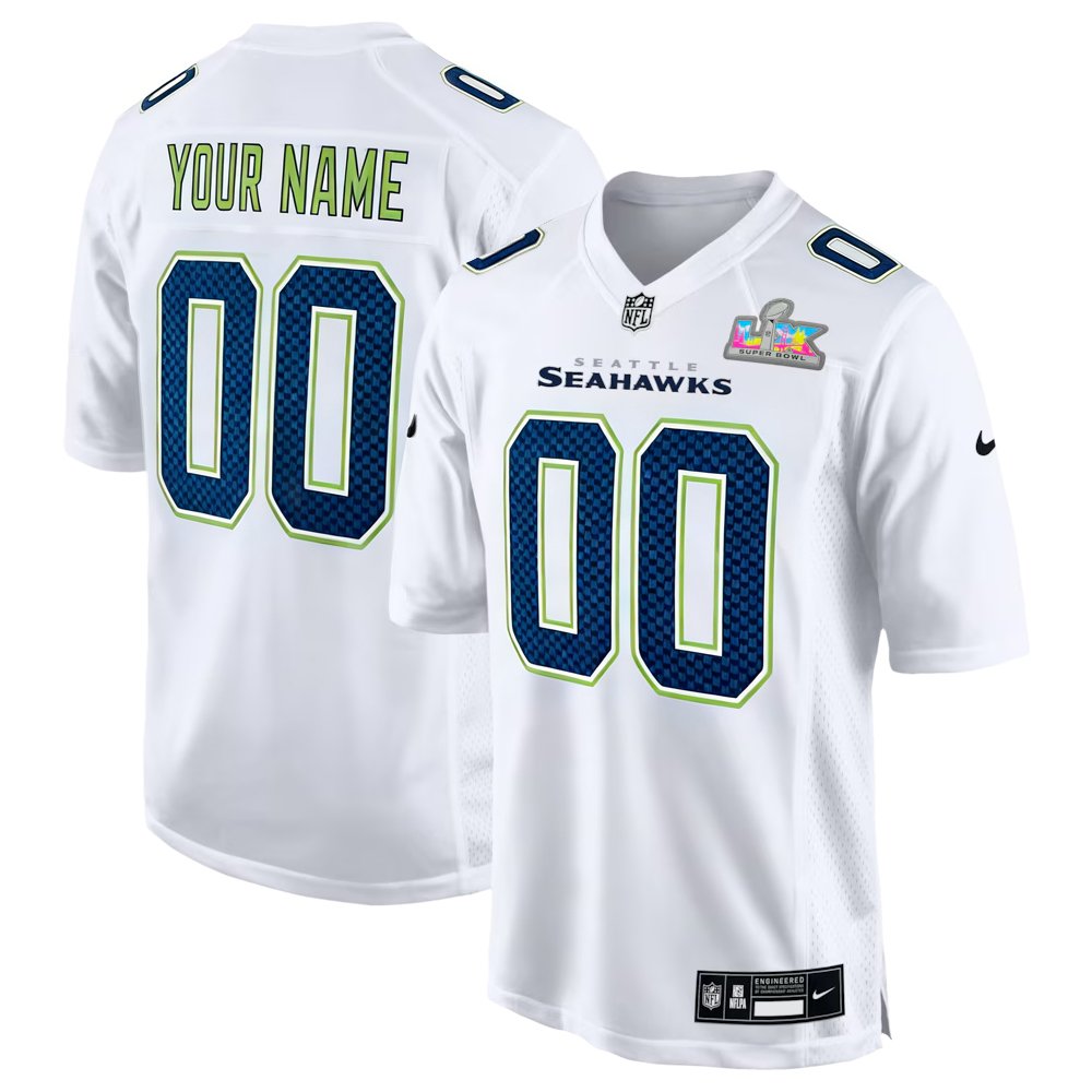 Men's Seattle Seahawks Custom White Super Bowl LX Patch Tundra Fashion Game Jersey