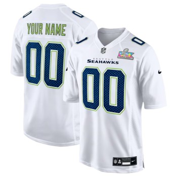 Men's Seattle Seahawks Custom White Super Bowl LX Patch Tundra Fashion Game Jersey