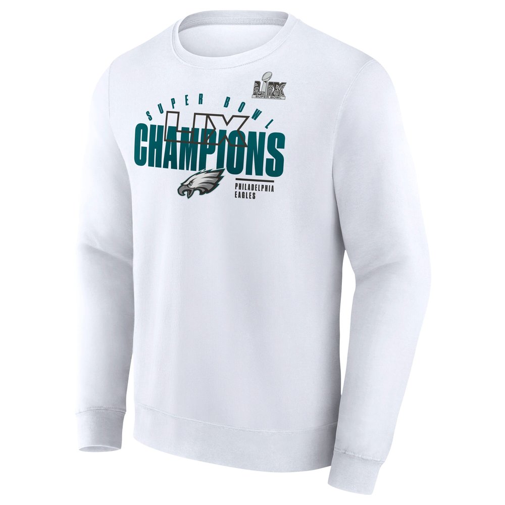 Men's Philadelphia Eagles White Super Bowl LIX Champions Iconic Victory Fleece Sweatshirt Men's Philadelphia Eagles White Super Bowl LIX Champions Iconic Victory Fleece Sweatshirt