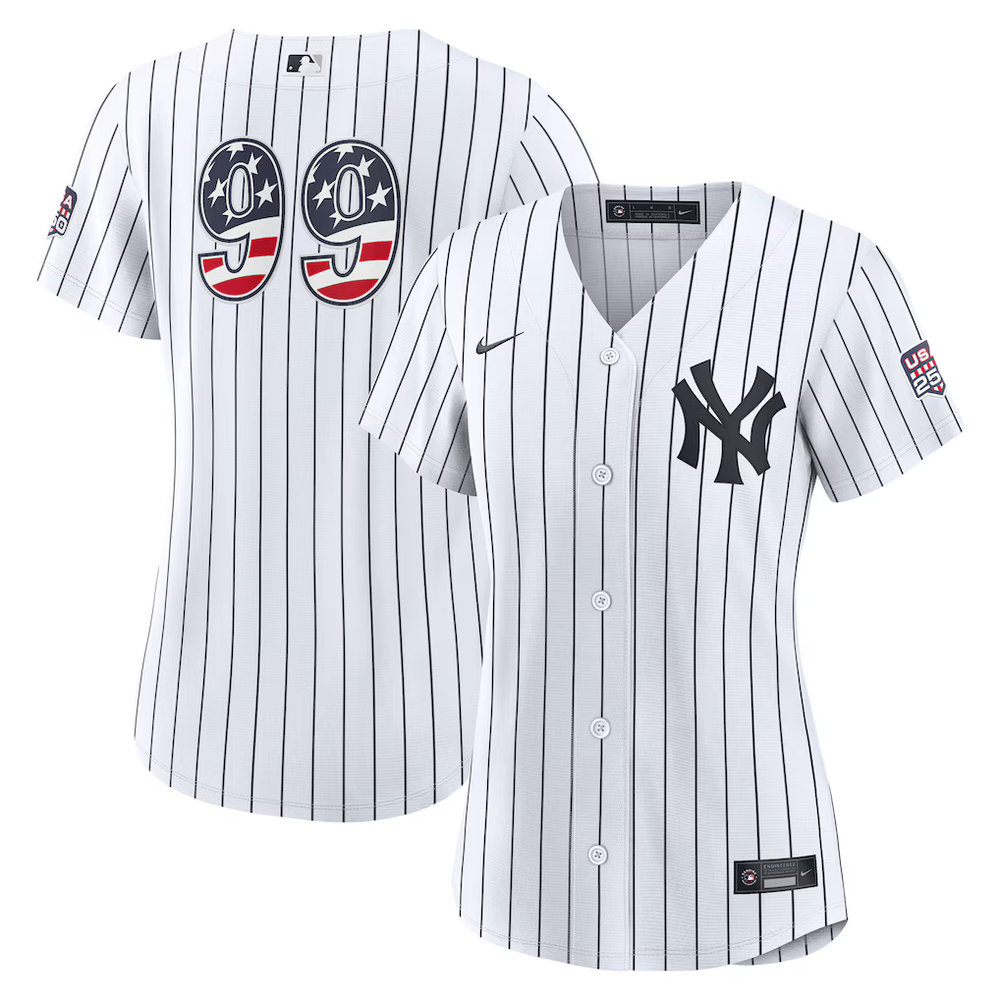 Women's New York Yankees #99 Aaron Judge Nike White USA 250 Fourth of July Home Stadium Jersey