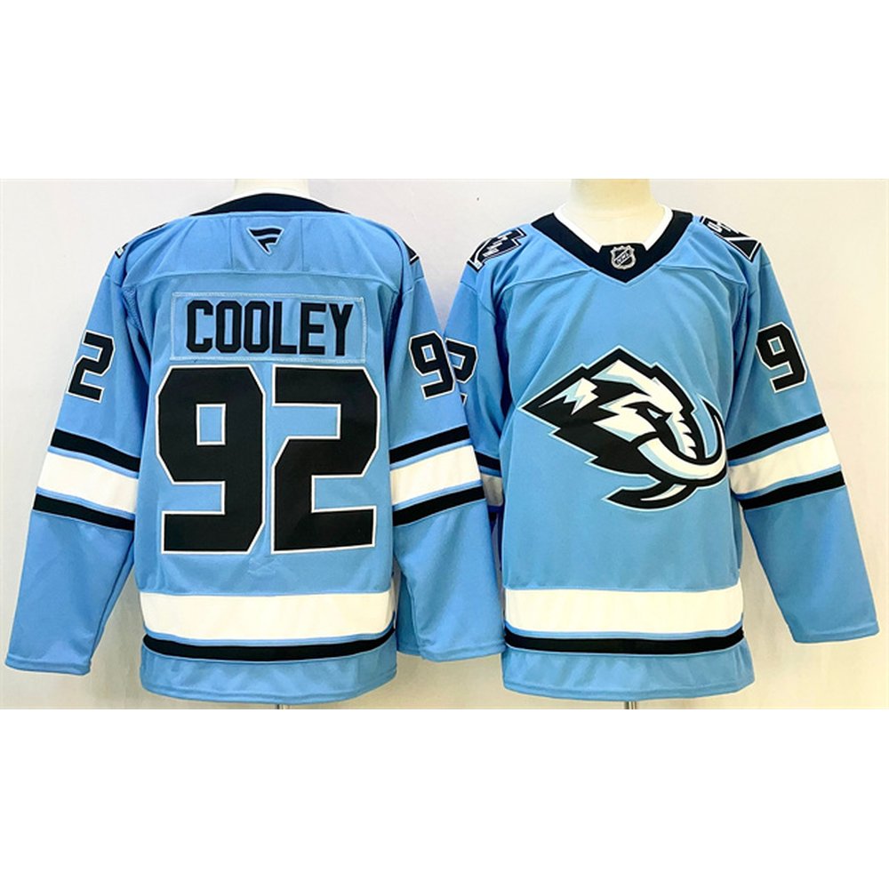 Men's Utah Mammoth #92 Logan Cooley Blue Stitched Premium Jersey