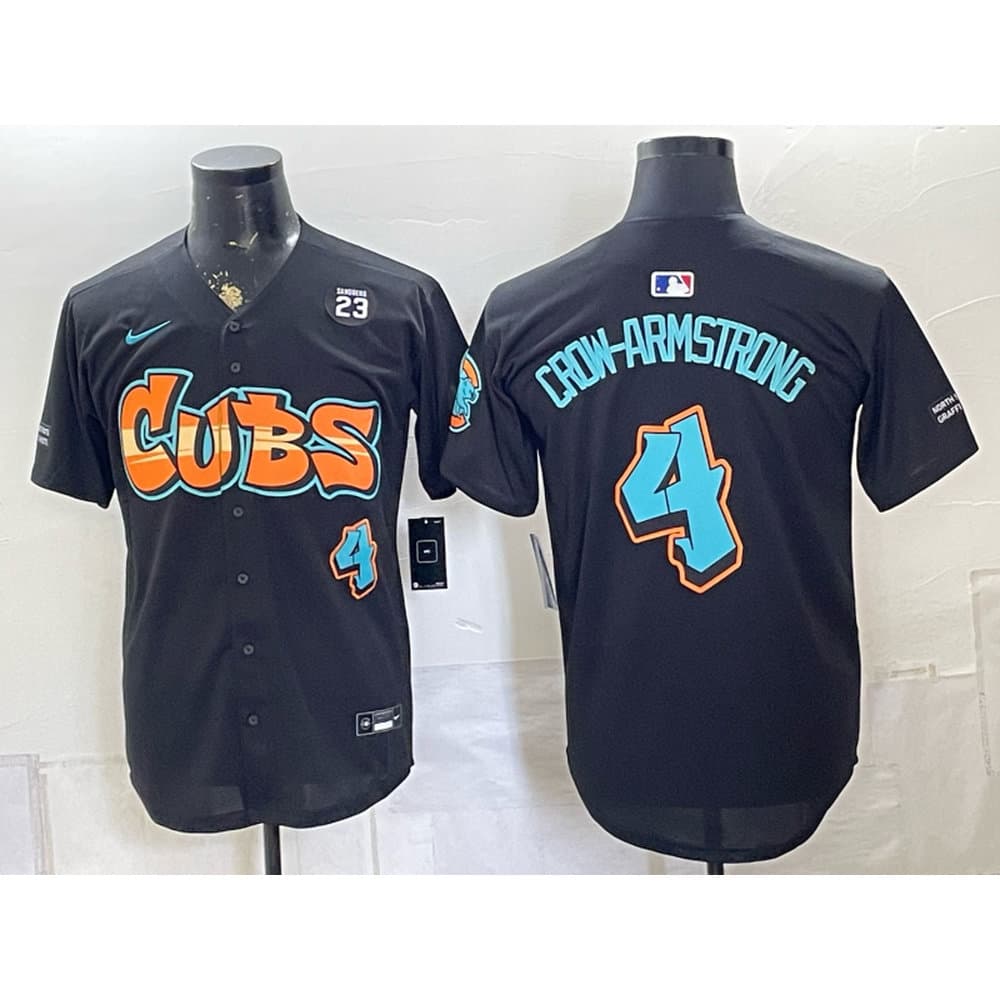 Men's Chicago Cubs #4 Pete Crow-Armstrong Black With Patch Stitched Baseball Jersey