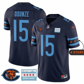 Youth Chicago Bears #15 Rome Odunze Navy City Edition With Chicago Flag Vapor F.U.S.E. Untouchable Limited Jersey