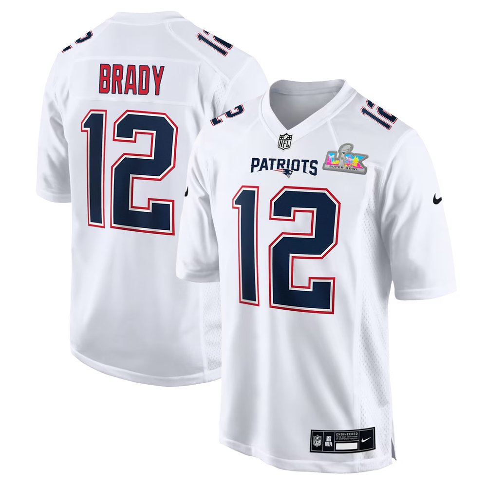 Men's New England Patriots #12 Tom Brady White Super Bowl LX Patch Tundra Fashion Game Jersey