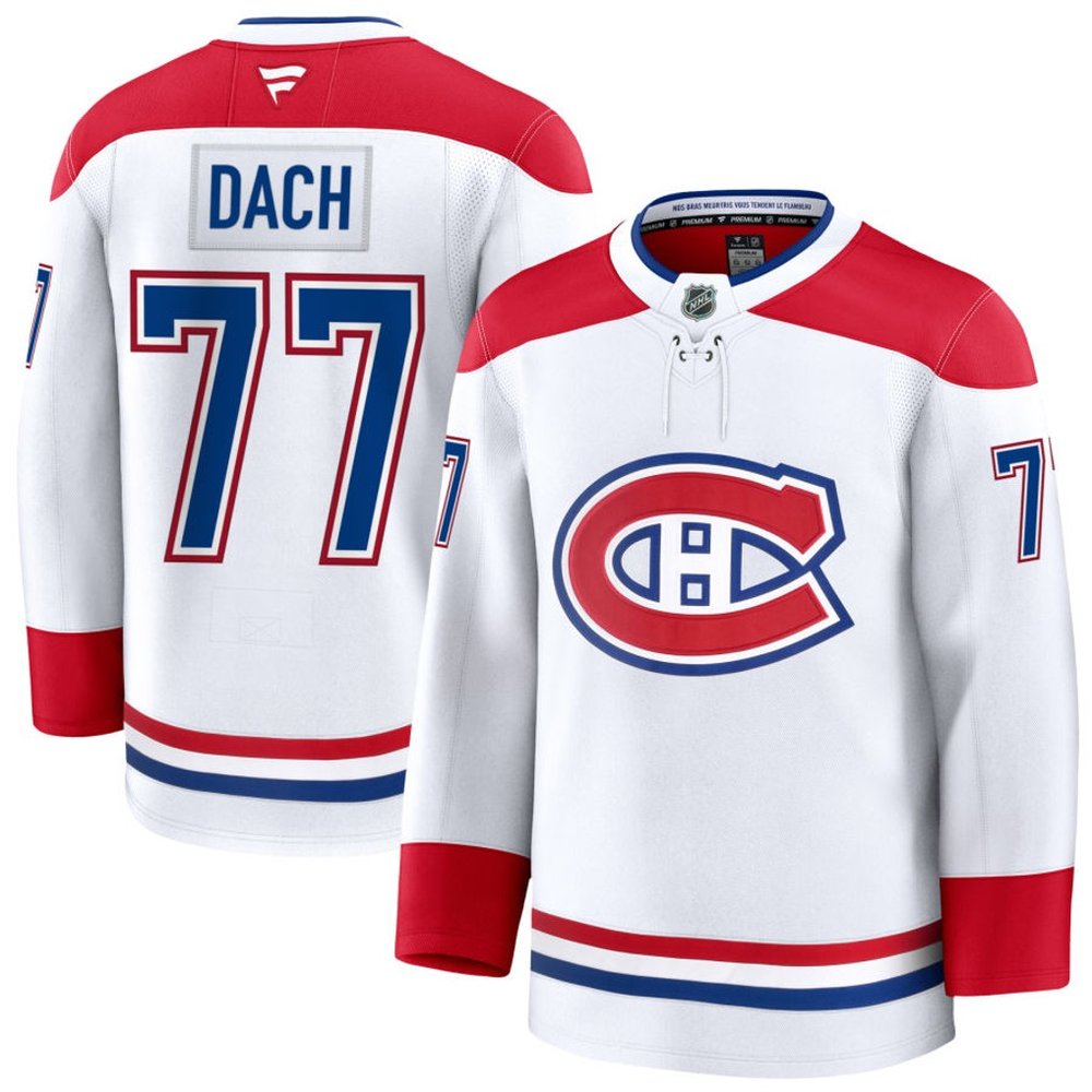 Men's Montreal Canadiens #77 Kirby Dach White Away Premium Jersey Men's Montreal Canadiens #77 Kirby Dach White Away Premium Jersey