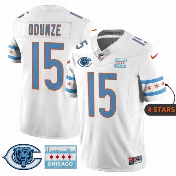 Youth Chicago Bears #15 Rome Odunze White City Edition With Chicago Flag Vapor F.U.S.E. Untouchable Limited Jersey