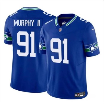 Men's Seattle Seahawks #91 Byron Murphy II Royal 2024 Draft F.U.S.E Throwback Vapor Limited Stitched Football Jersey Men's Seattle Seahawks #91 Byron Murphy II Royal 2024 Draft F.U.S.E Throwback Vapor Limited Stitched Football Jersey