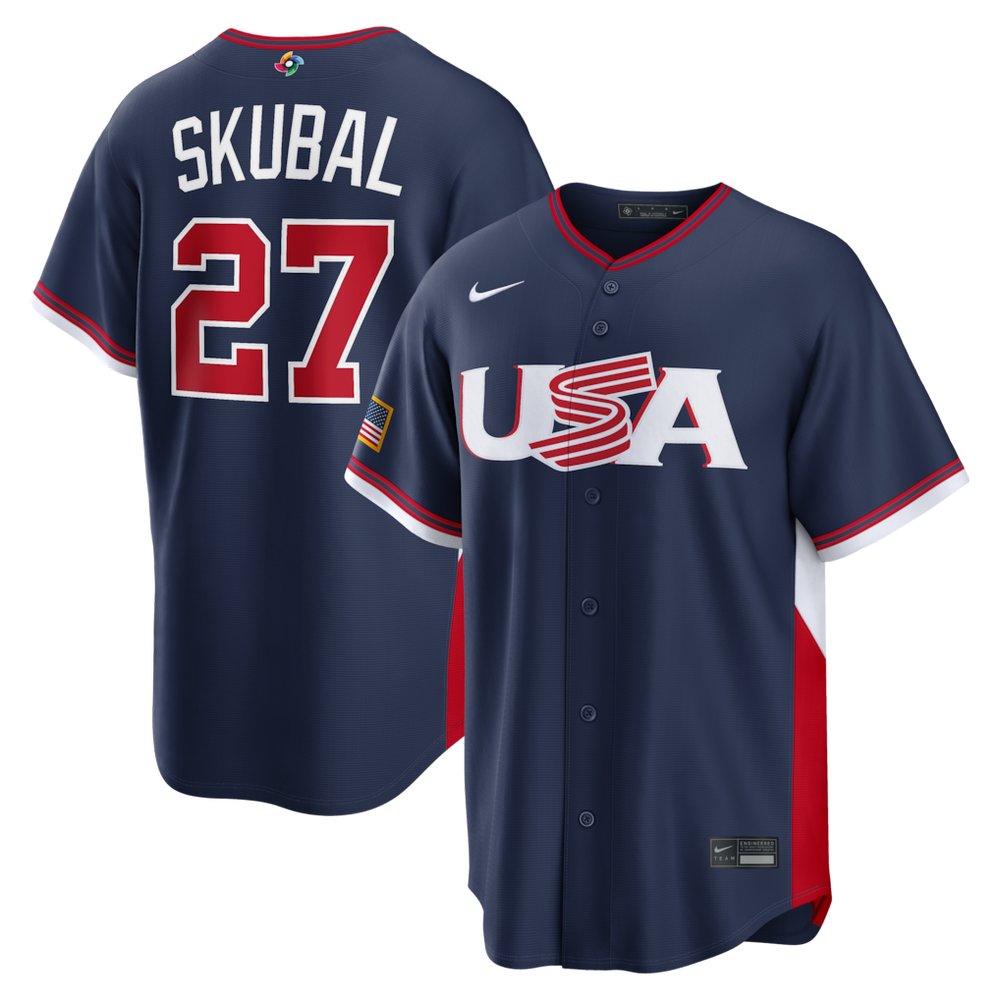 Youth USA Baseball #27 Tarik Skubal Navy 2026 World Baseball Classic Road Stadium Jersey