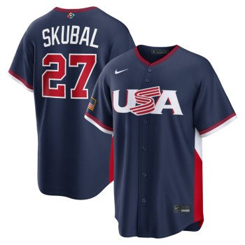 Men's USA Baseball #27 Tarik Skubal Navy 2026 World Baseball Classic Road Stadium Jersey