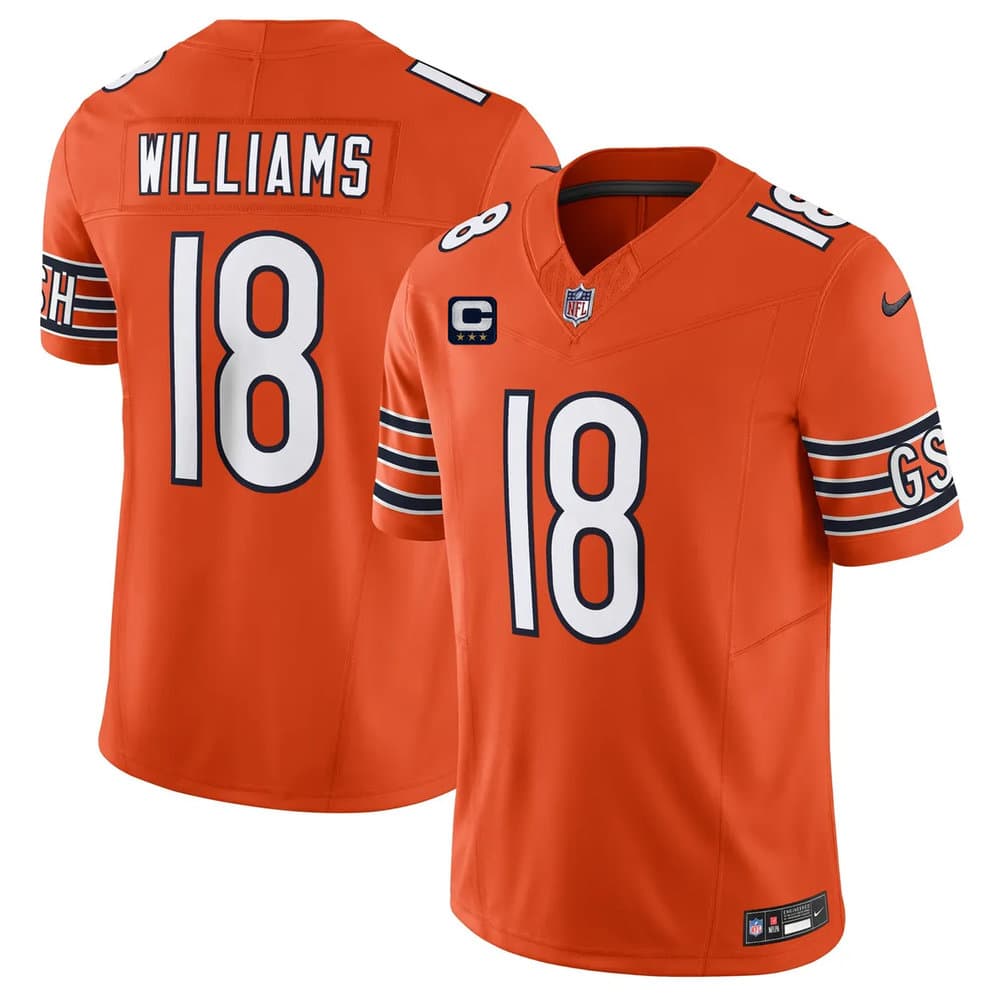 Men's Chicago Bears #18 Caleb Williams Orange 2026 With 3-star C Patch Vapor F.U.S.E. Untouchable Limited Jersey