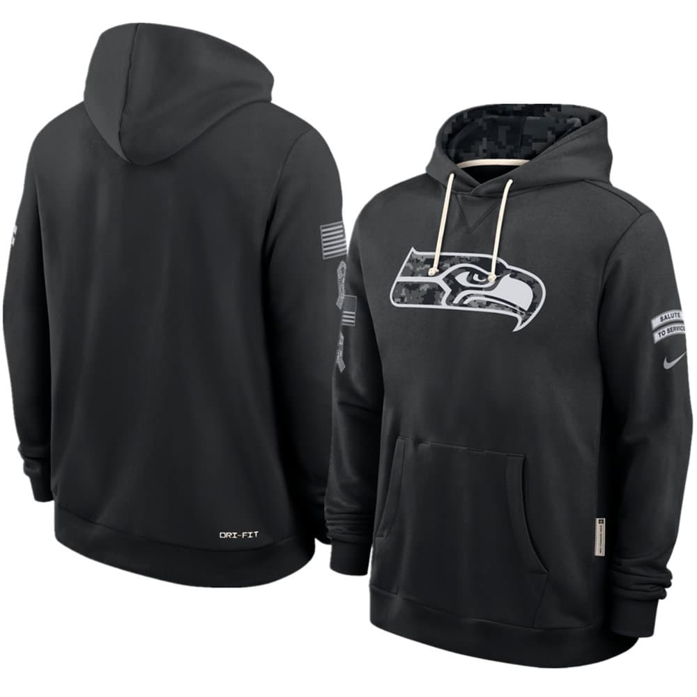 Men's Seattle Seahawks Nike Black 2026 Salute to Service Sideline Dri-FIT Pullover Hoodie
