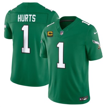 Men's Philadelphia Eagles #1 Jalen Hurts Kelly Green 2026 4-Star C Patch Throwback Vapor F.U.S.E. Untouchable Limited Jersey