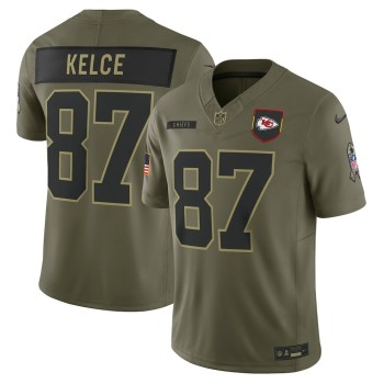 Men's Kansas City Chiefs #87 Travis Kelce Nike Olive 2025 Salute to Service Retired Limited Jersey