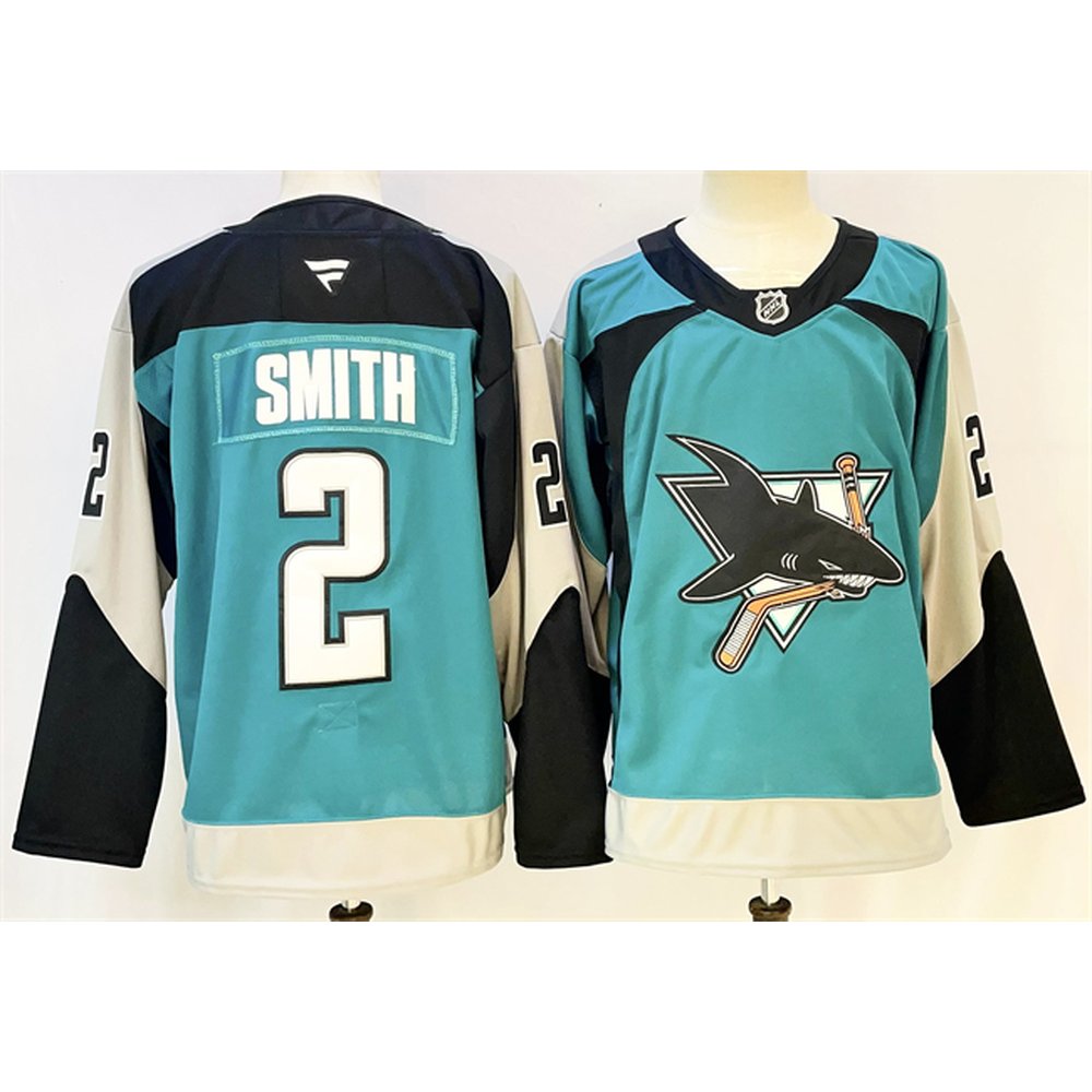Men's San Jose Sharks #2 Will Smith Teal 2025 Alternate Stitched Hockey Premium Jersey Men's San Jose Sharks #2 Will Smith Teal 2025 Alternate Stitched Hockey Premium Jersey
