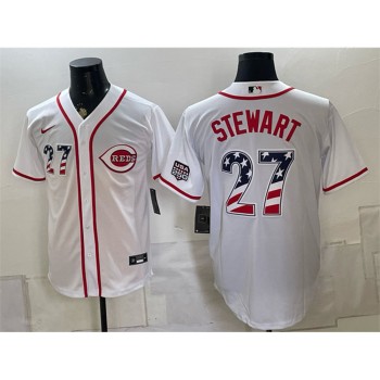 Men's Cincinnati Reds #27 Sal Stewart White 2026 USA 250 Fourth of July Home Jersey